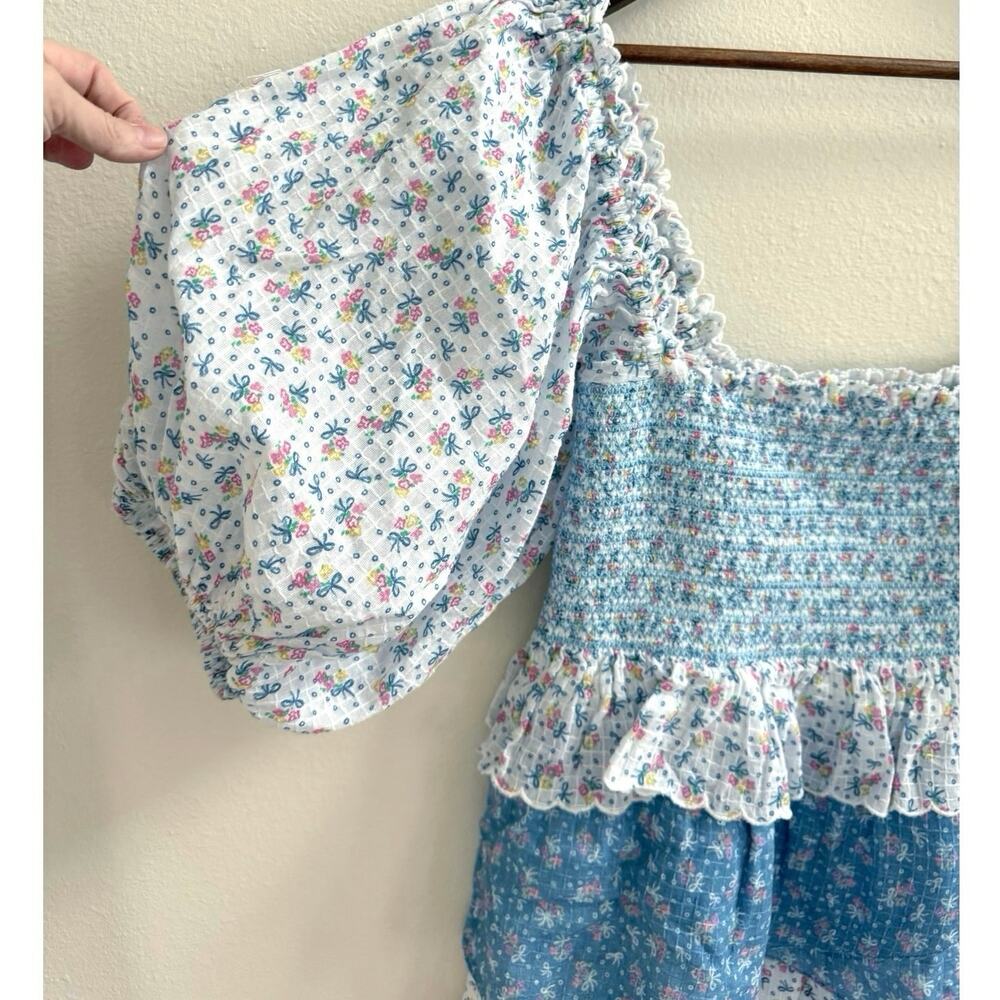 LoveShackFancy NWOT Shaw Large Blue Micro Mini Dress Floral Tiered Tunic - Picture 6 of 16